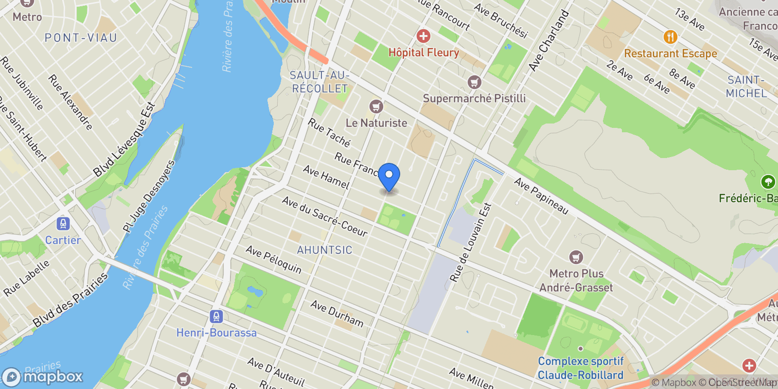 Map showing 1534 Rue Sauriol E., Ahuntsic Cartierville, QC H2C1W6, Montréal, Quebec, Canada.