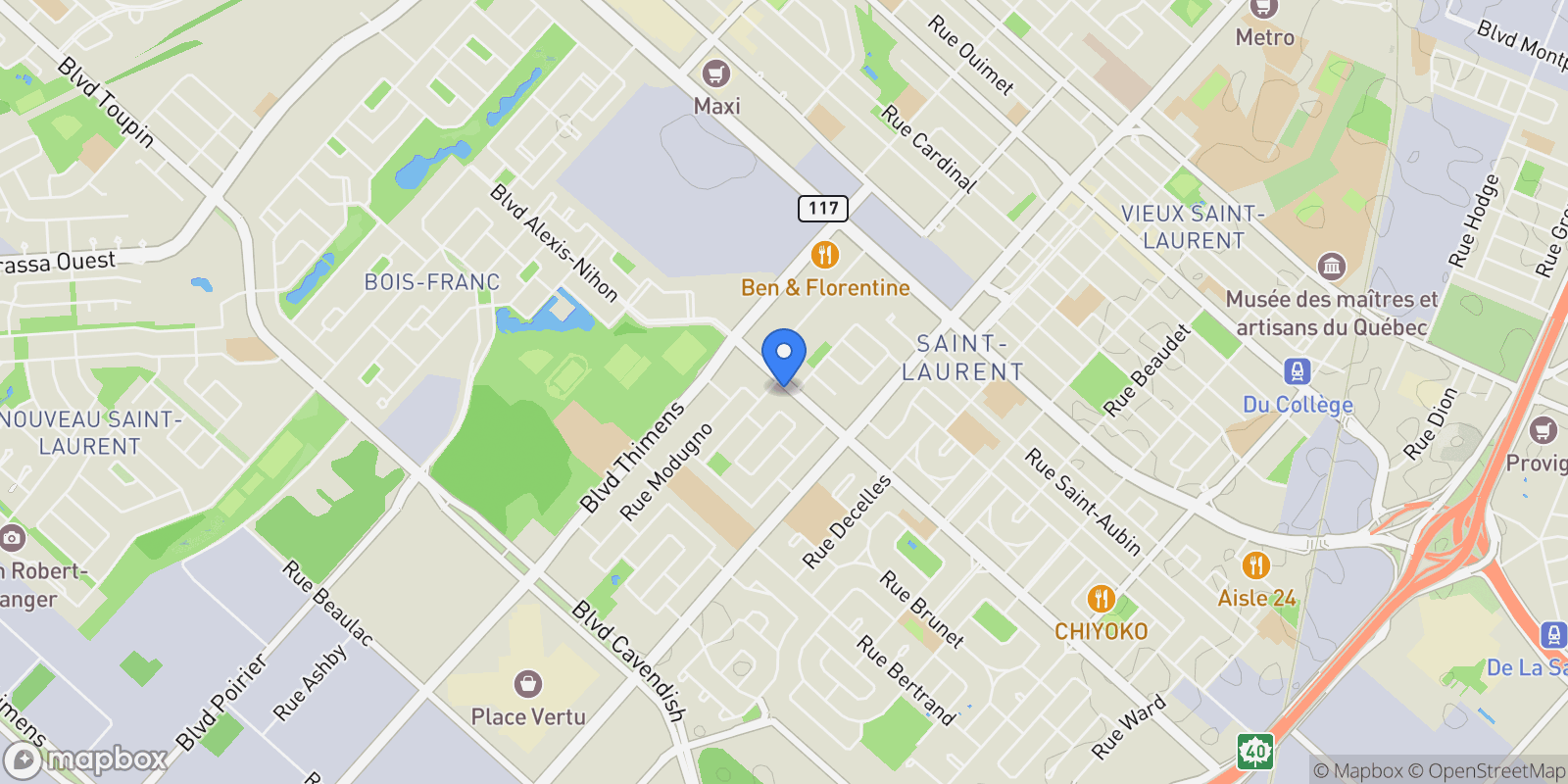 Map showing 1172 Boul. Alexis-Nihon, Saint-Laurent, QC H4R1S2, Montréal, Quebec, Canada.