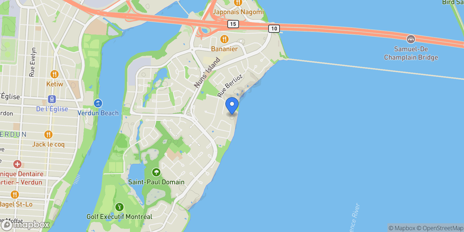 Map showing 150 Rue Berlioz, Apt. 628, Verdun Ile Des Soeurs, QC H3E1K3, Montréal, Quebec, Canada.