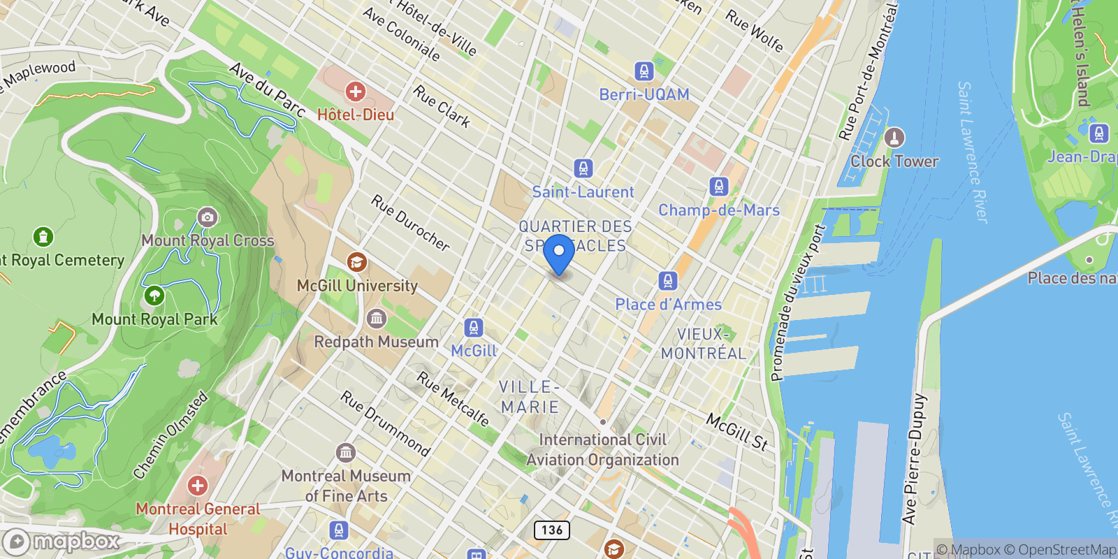 Map showing 1245 Rue De Bleury, Apt. 3606, Montreal, QC H3B0C2, Montreal, Quebec, Canada.
