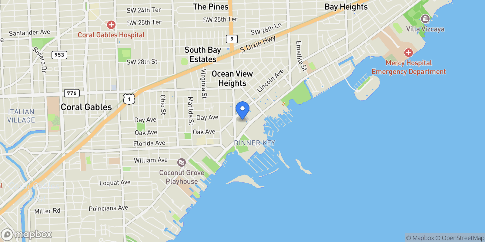Map showing 2655 S Bayshore Drive, Miami, Florida, United States.