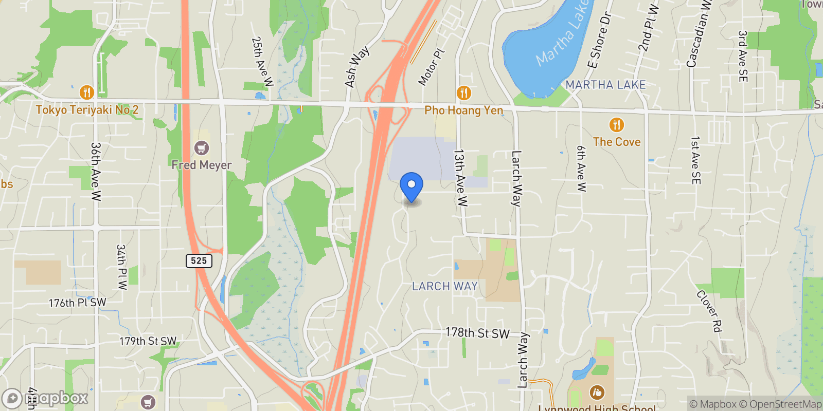 Map showing 17009 17th Avenue W, Lynnwood, WA 98037, Lynnwood, Washington, United States.