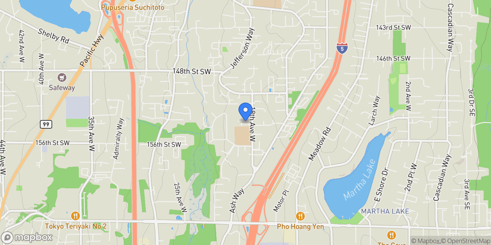 Map showing 1825 153rd Street SW, Lynnwood, WA 98087, Lynnwood, Washington, United States.