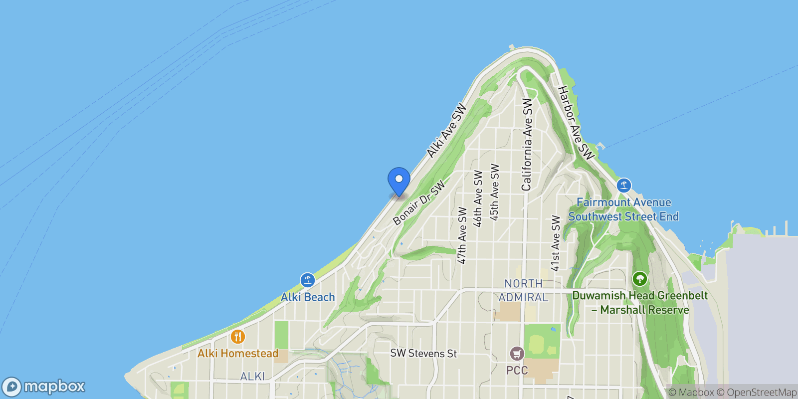 Map showing 1772 Alki Avenue SW #B, Seattle, WA 98116, Seattle, Washington, United States.