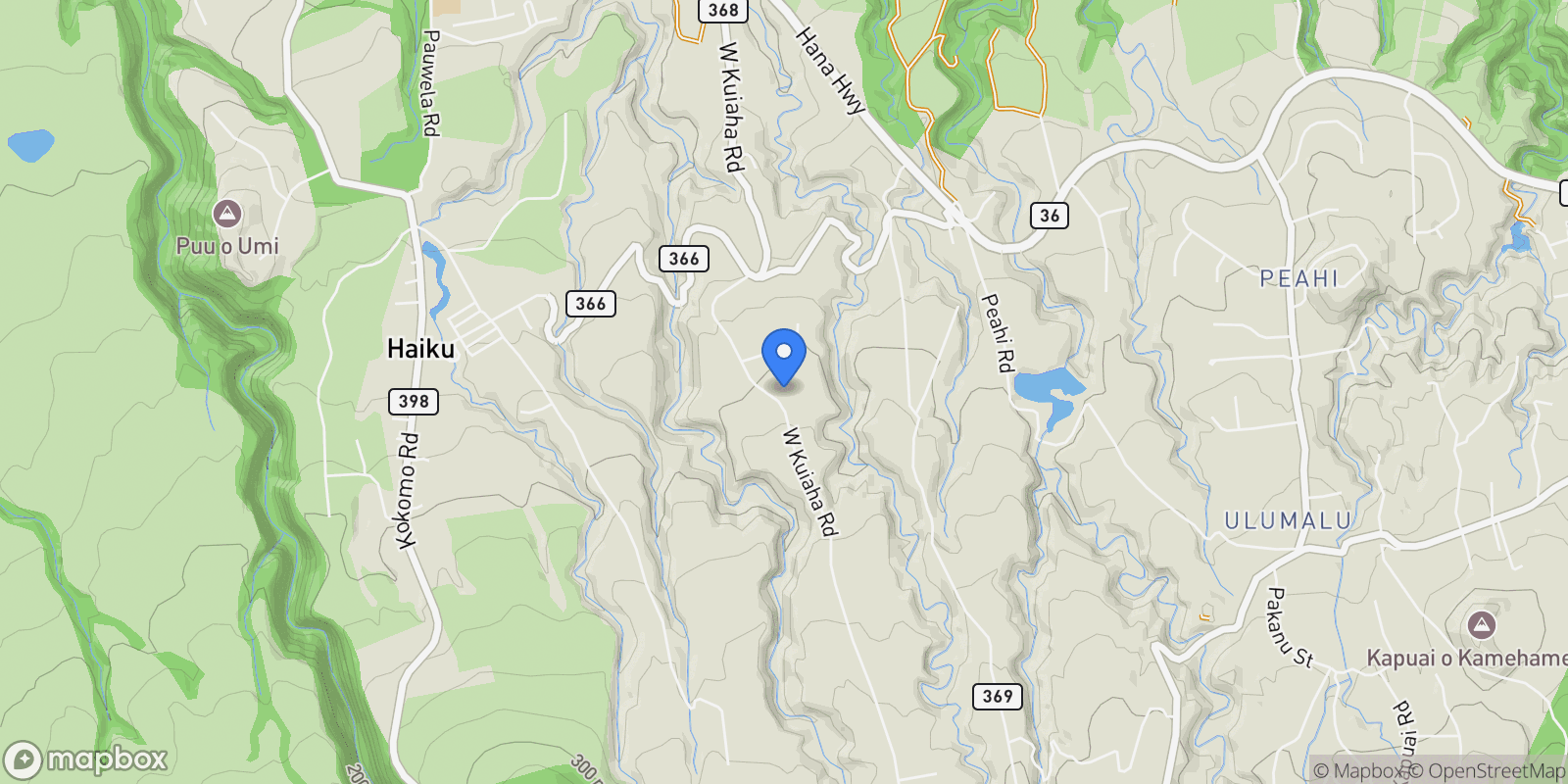 Map showing 785 W Kuiaha Rd, Haiku, HI 96708, Haiku-Pauwela, Hawaii, United States.