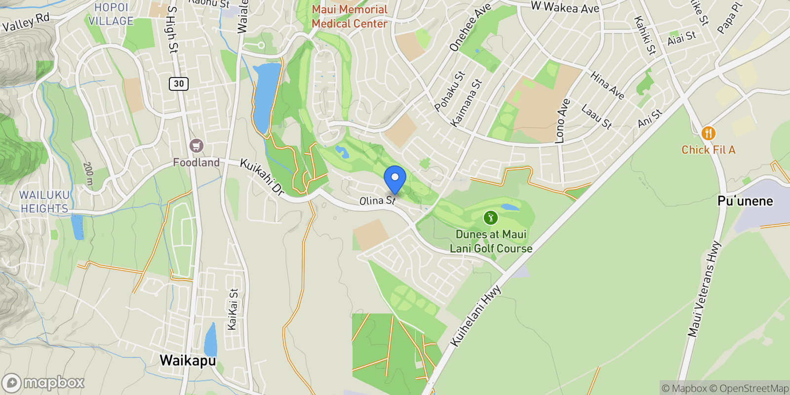 Map showing 70 Olina St, Kahului, HI 96732, Kahului, Hawaii, United States.