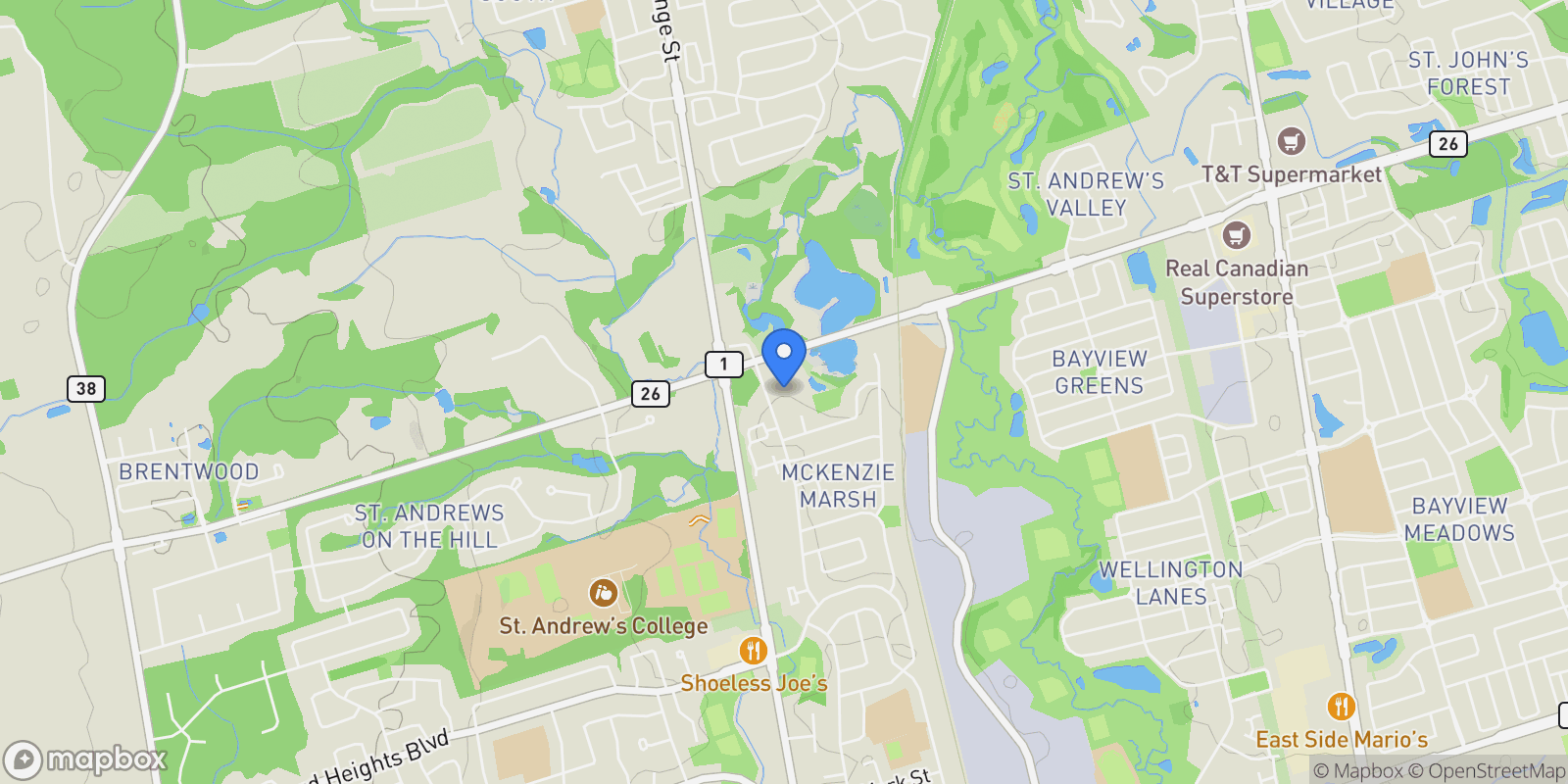 Map showing 220 Old Yonge St, Aurora, ON L4G 6J6, Aurora, Ontario, Canada.