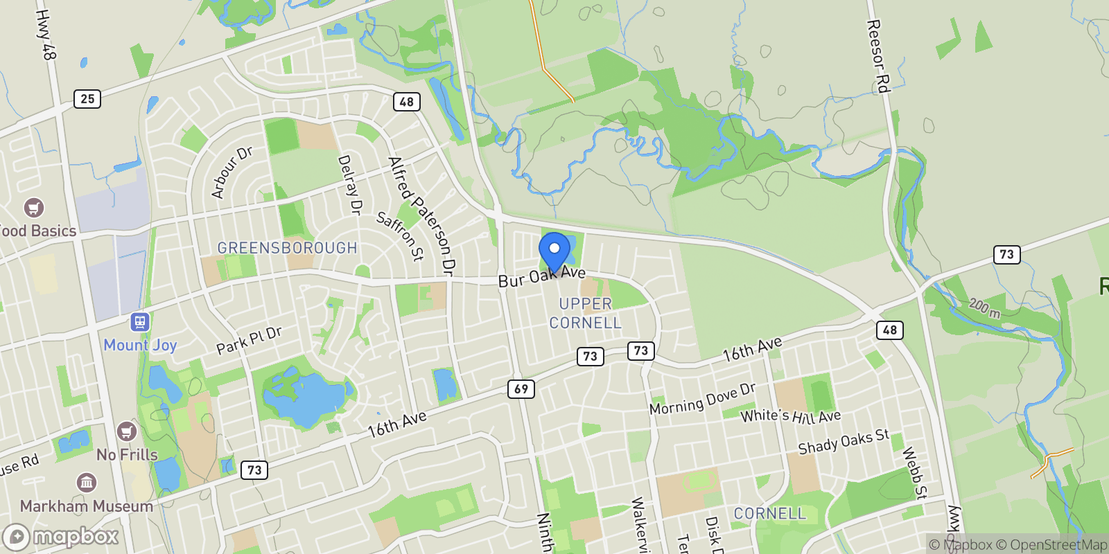 Map showing 2495 Bur Oak Ave, Markham, ON L6B 1E9, Markham, Ontario, Canada.