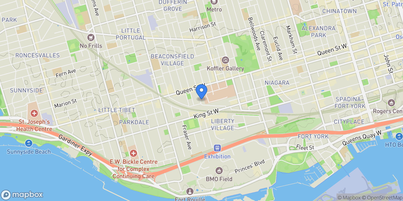 Map showing 45 Dovercourt Rd  302, Toronto, ON M6J 3C2, Toronto, Ontario, Canada.
