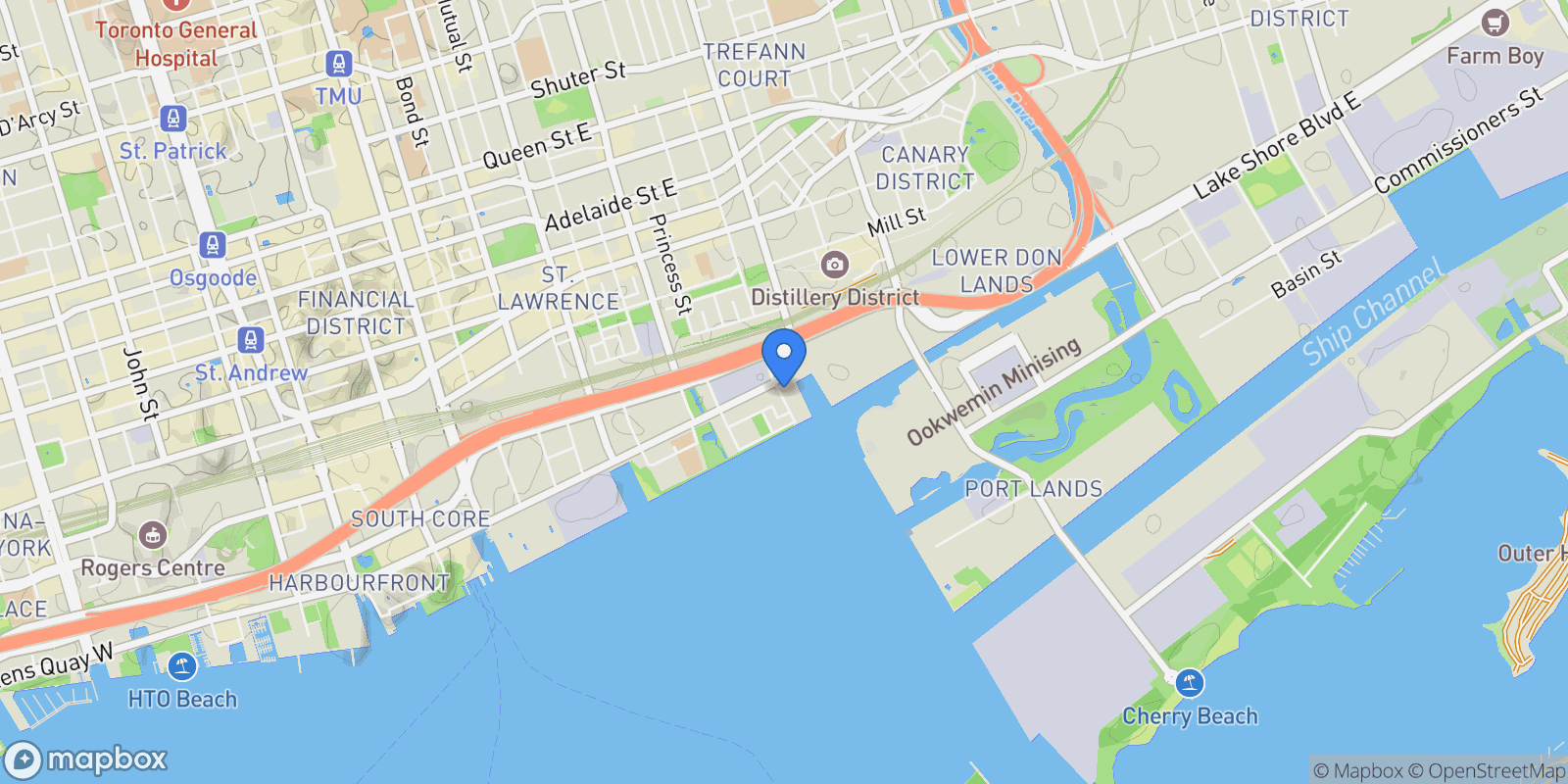 Map showing 155 Merchants' Wharf  831, Toronto, ON M5A 0Y4, Toronto, Ontario, Canada.