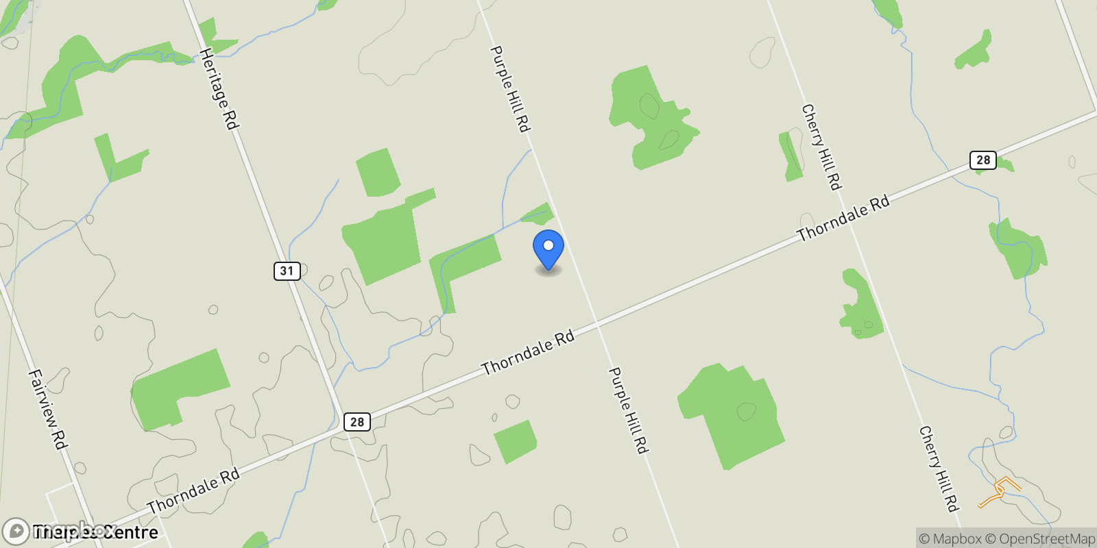 Map showing 17606 Thorndale Rd, Thames Centre, ON N0M 2P0, Thorndale, Ontario, Canada.