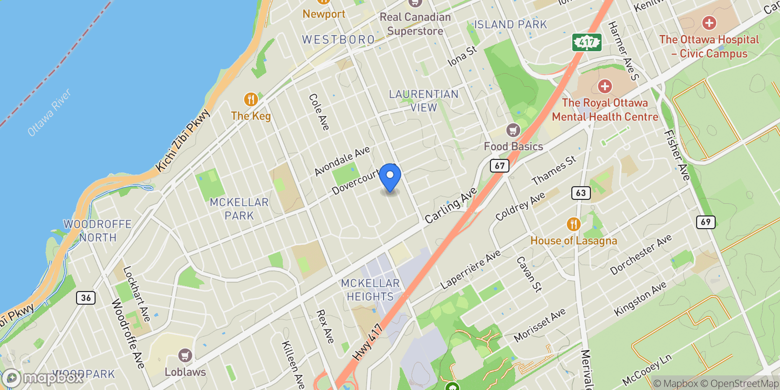 Map showing 683 Melbourne Avenue, Ottawa, ON K2A 1X4, Ottawa, Ontario, Canada.