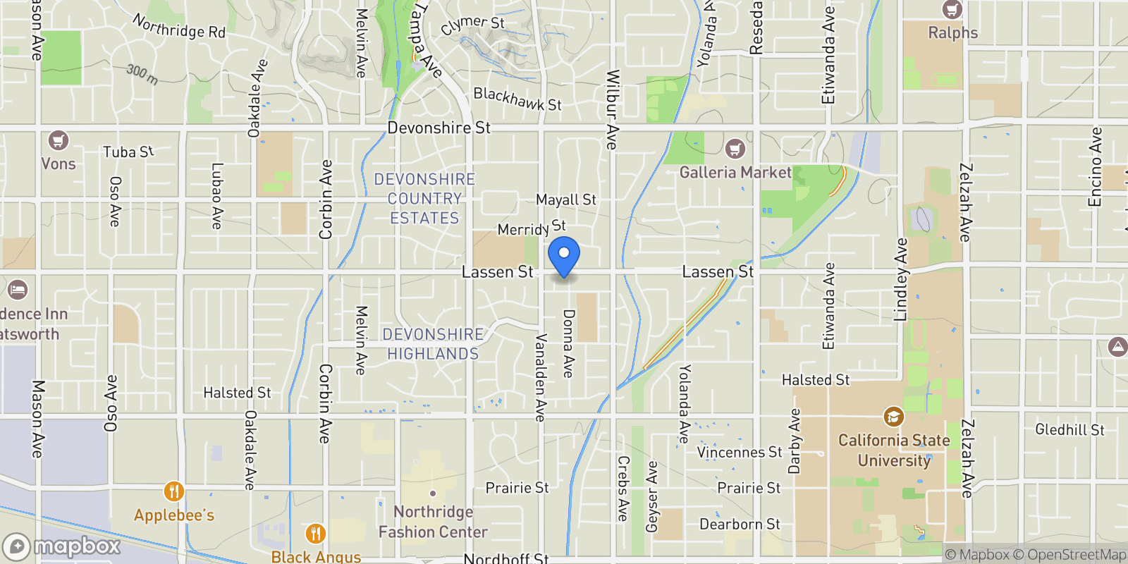 Map showing 9841 Donna Avenue , Los Angeles, CA 91324, Los Angeles, California, United States.