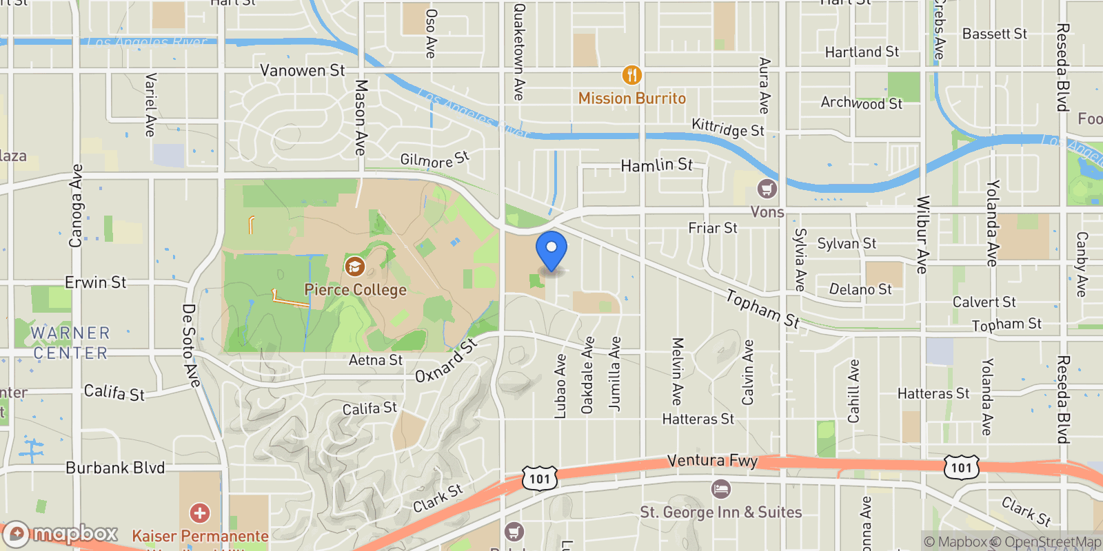 Map showing 6233 Penfield Avenue , Los Angeles, CA 91367, Los Angeles, California, United States.