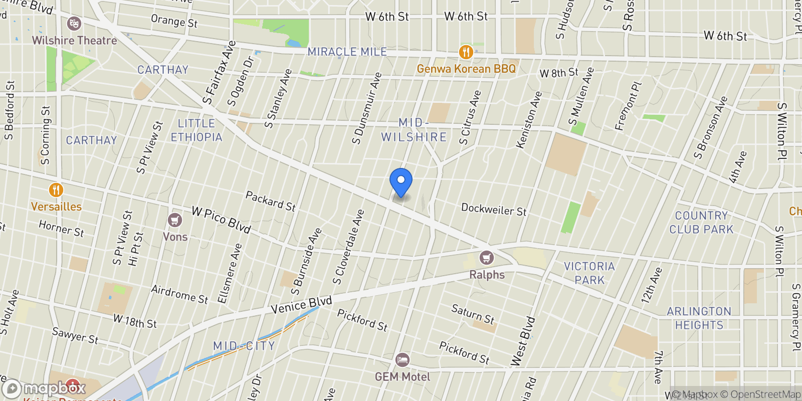 Map showing 1247 South Sycamore Avenue , Los Angeles, CA 90019, Los Angeles, California, United States.