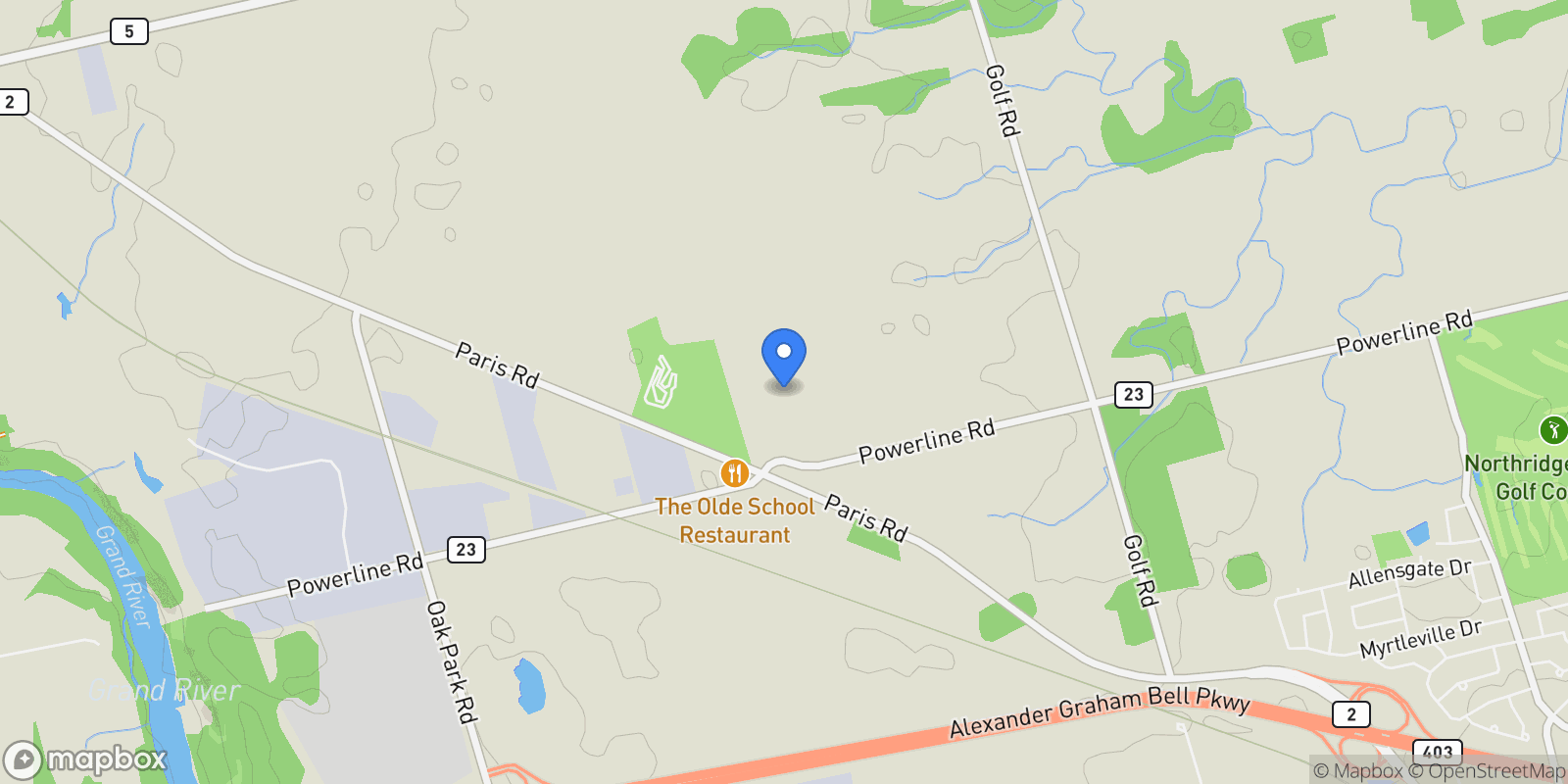Map showing 671/673 Powerline Road, Brantford, ON N3T 5L8, Brant, Ontario, Canada.