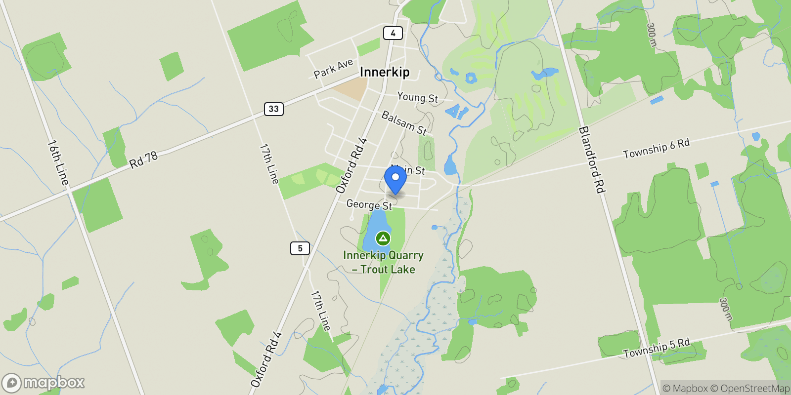 Map showing 57 Lock Street, Innerkip, ON N0J 1M0, Innerkip, Ontario, Canada.
