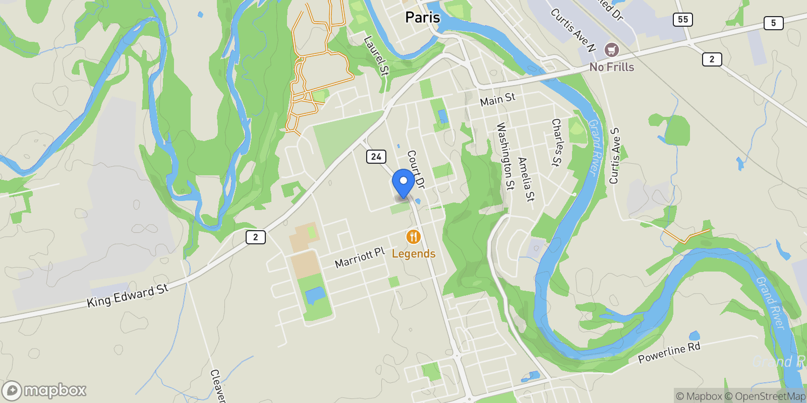 Map showing 77 Cedar St, Brant, ON N3L 4G1, Brant, Ontario, Canada.