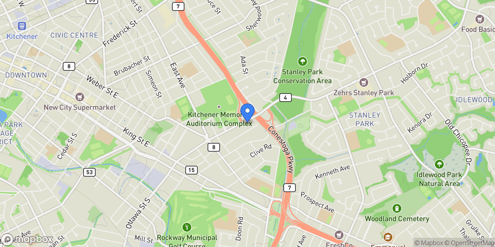 Map showing 297 Ottawa St N, Kitchener, ON N2H 3K9, Kitchener, Ontario, Canada.