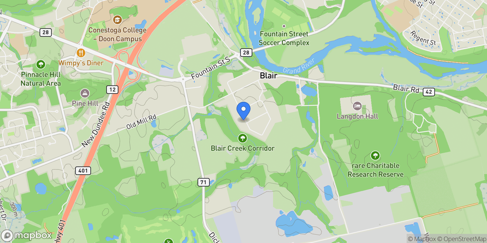 Map showing 111 John Bricker Road, Cambridge, ON N3H 4R8, Cambridge, Ontario, Canada.