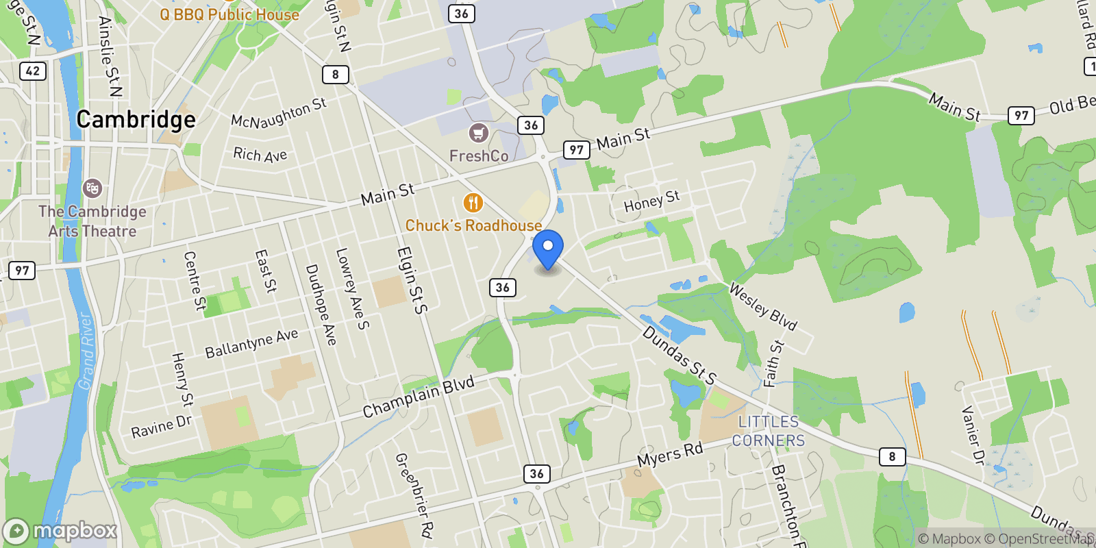 Map showing 416 Dundas St S  9, Cambridge, ON N1R 8H7, Cambridge, Ontario, Canada.