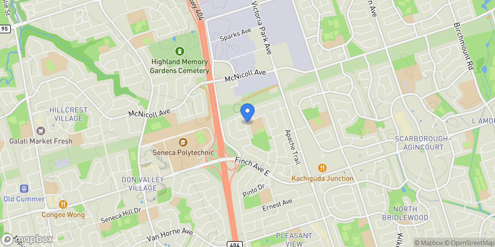 Map showing 400 Cherokee Blvd, Toronto, ON M2H 2W7, Toronto, Ontario, Canada.