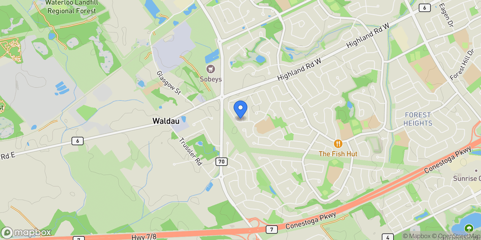 Map showing 154 Covington Crescent, Kitchener, ON N2N 2X4, Kitchener, Ontario, Canada.