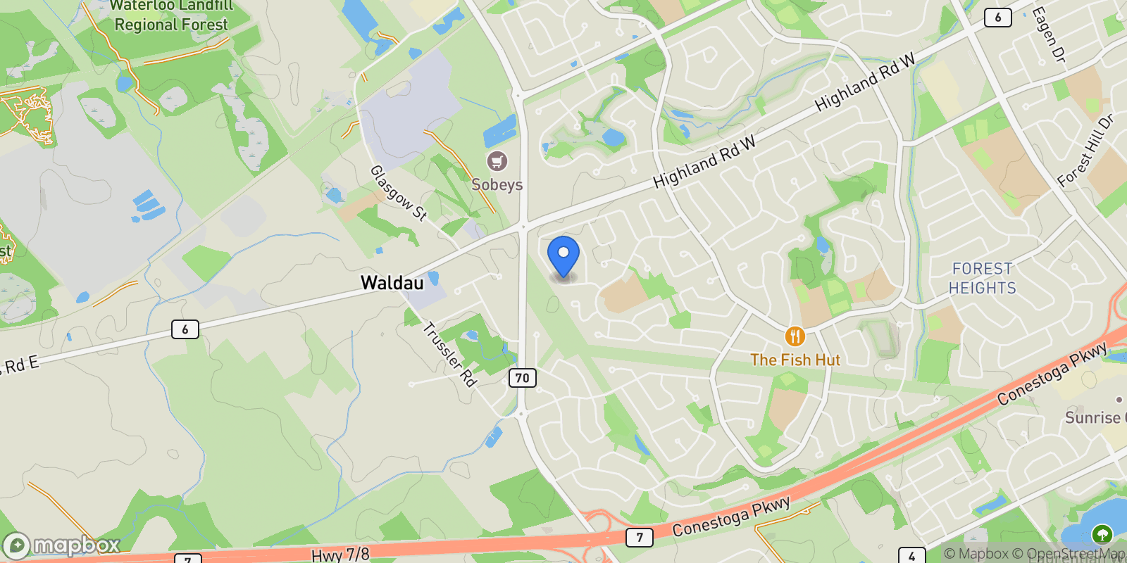 Map showing 154 Covington Crescent, Kitchener, ON N2N 2X4, Kitchener, Ontario, Canada.
