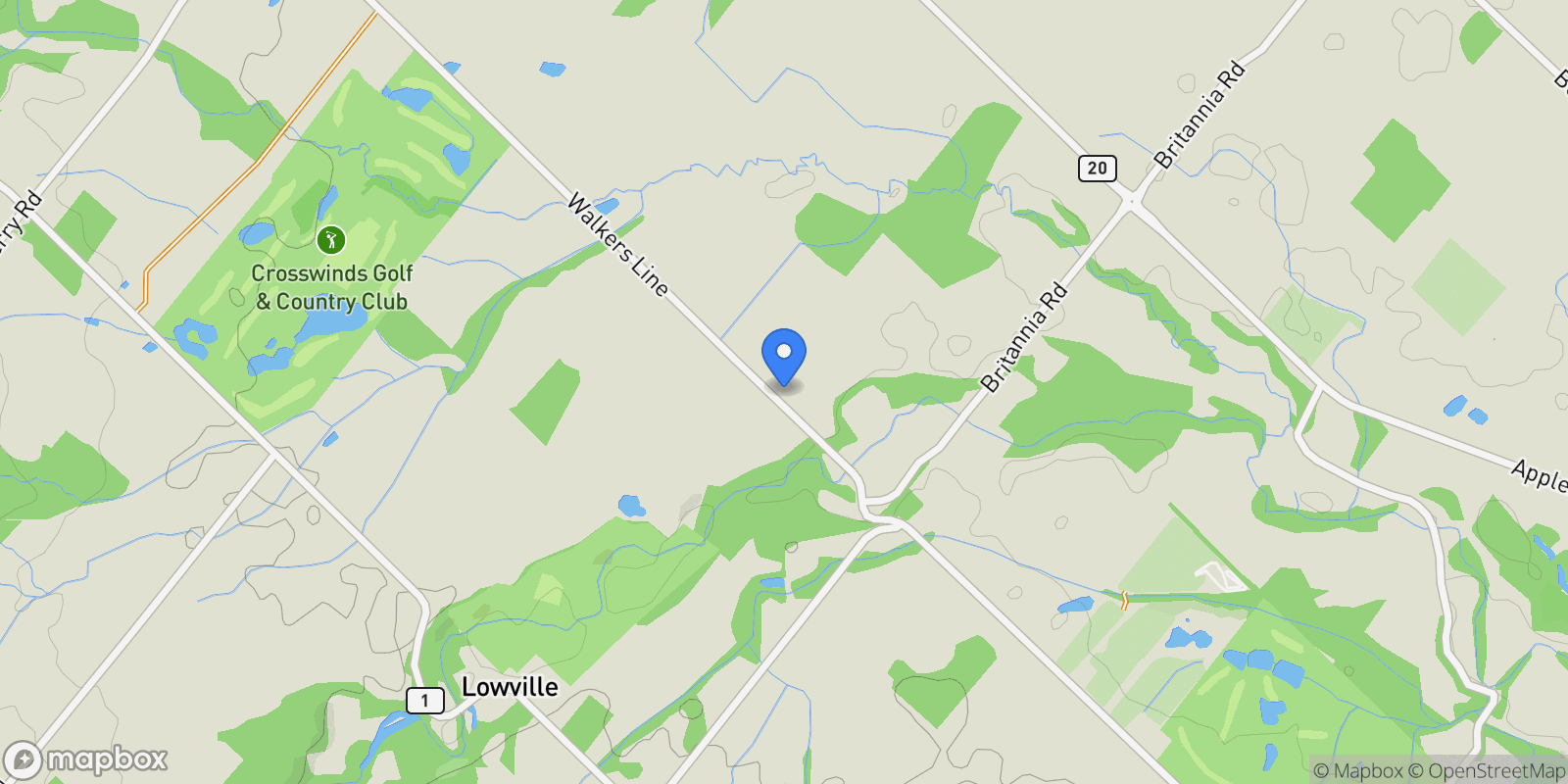 Map showing 6101 Walkers Line, Burlington, ON L7M 0R2, Burlington, Ontario, Canada.