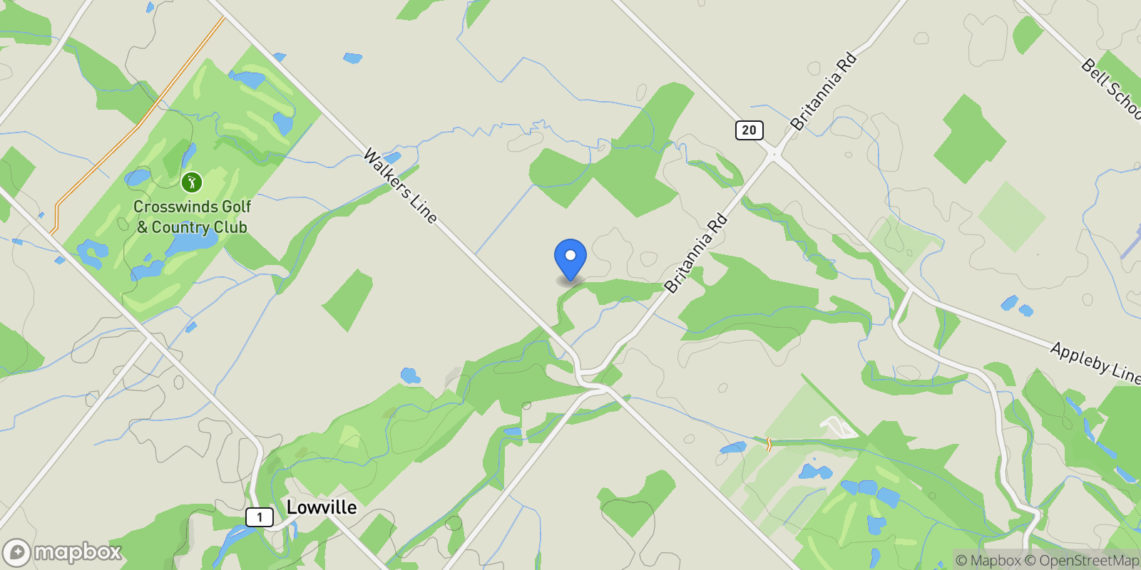 Map showing 6101 Walkers Line, Burlington, ON L7M 0R2, Burlington, Ontario, Canada.