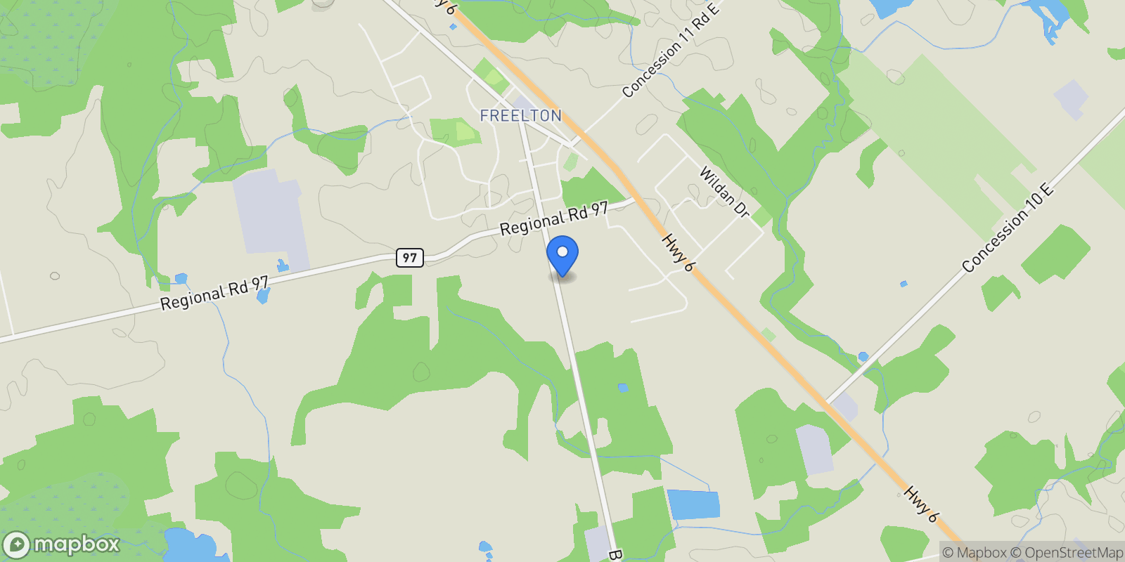 Map showing 1748 Brock Road, Freelton, ON L9H 5E4, Hamilton, Ontario, Canada.