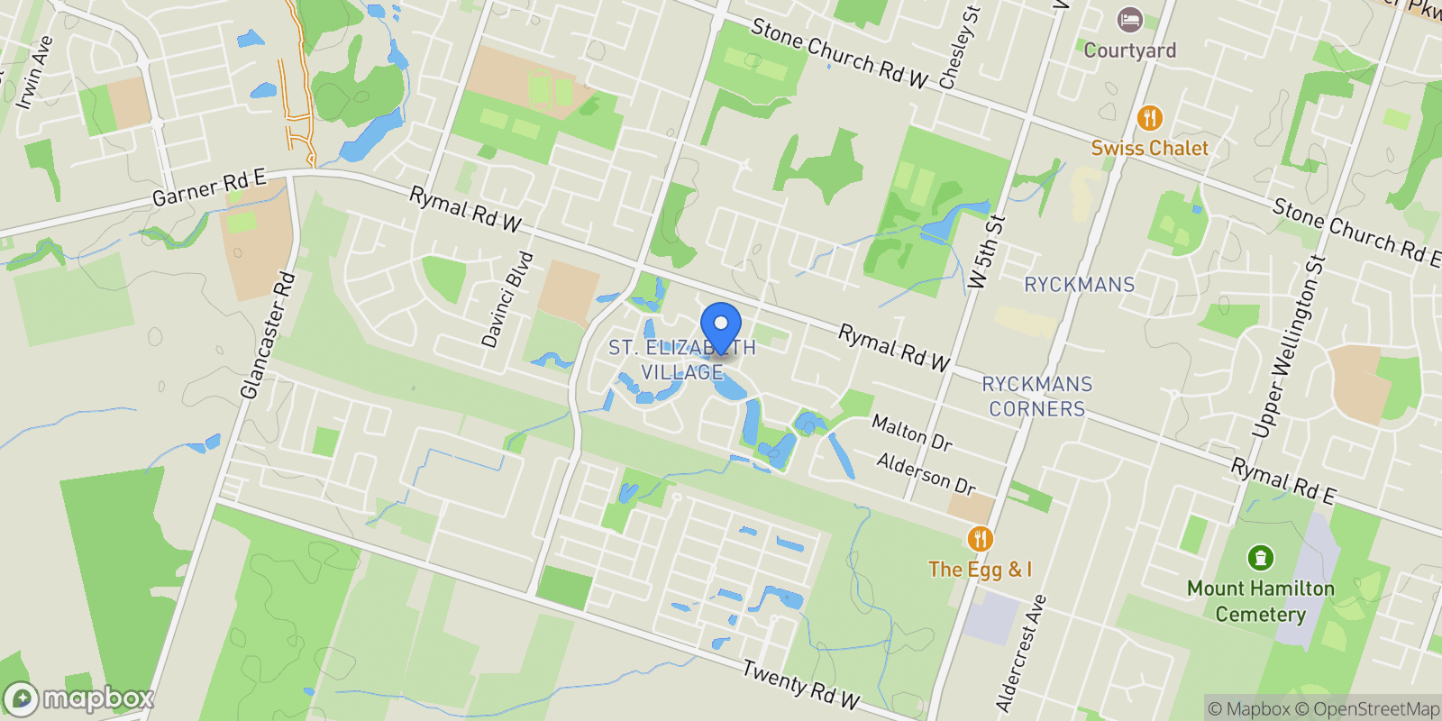 Map showing 34 Cardinal Mindszenty Boulevard, Hamilton, ON L9B 2M3, Hamilton, Ontario, Canada.