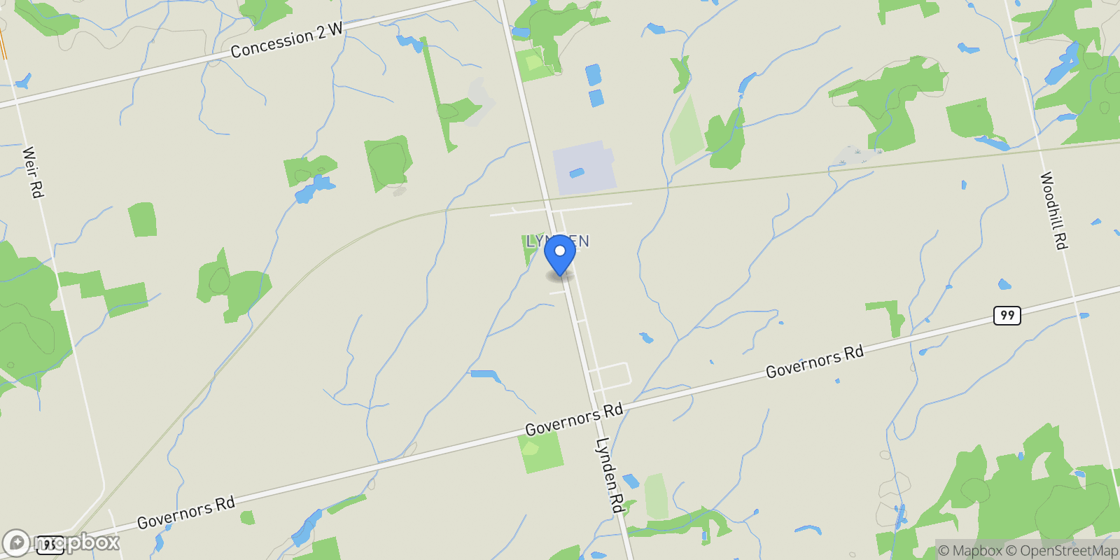 Map showing 89 Lynden Road, Lynden, ON L0R 1T0, Hamilton, Ontario, Canada.