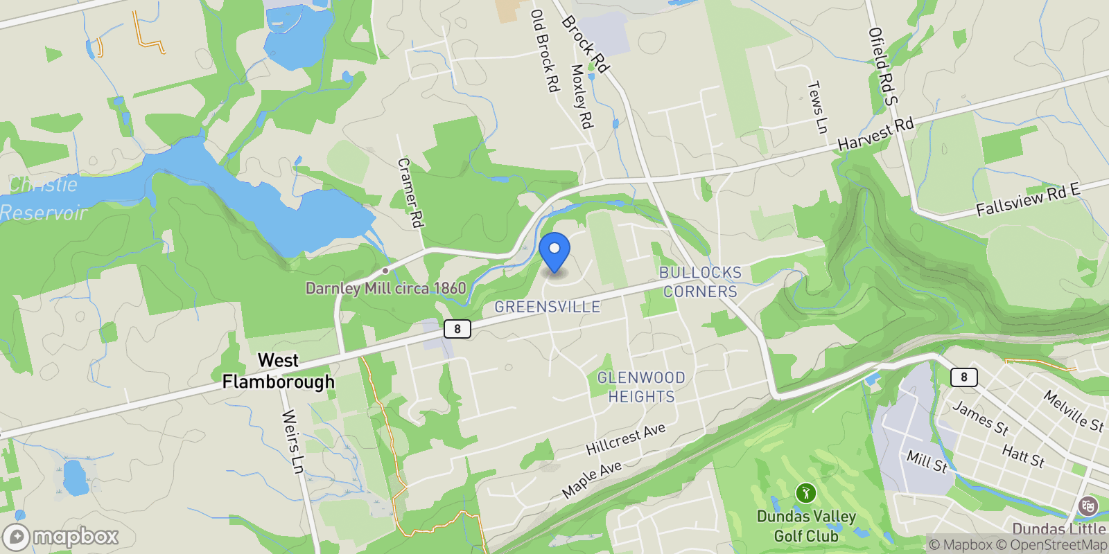 Map showing 55 Kirby Avenue, Hamilton, ON L9H 6H6, Hamilton, Ontario, Canada.