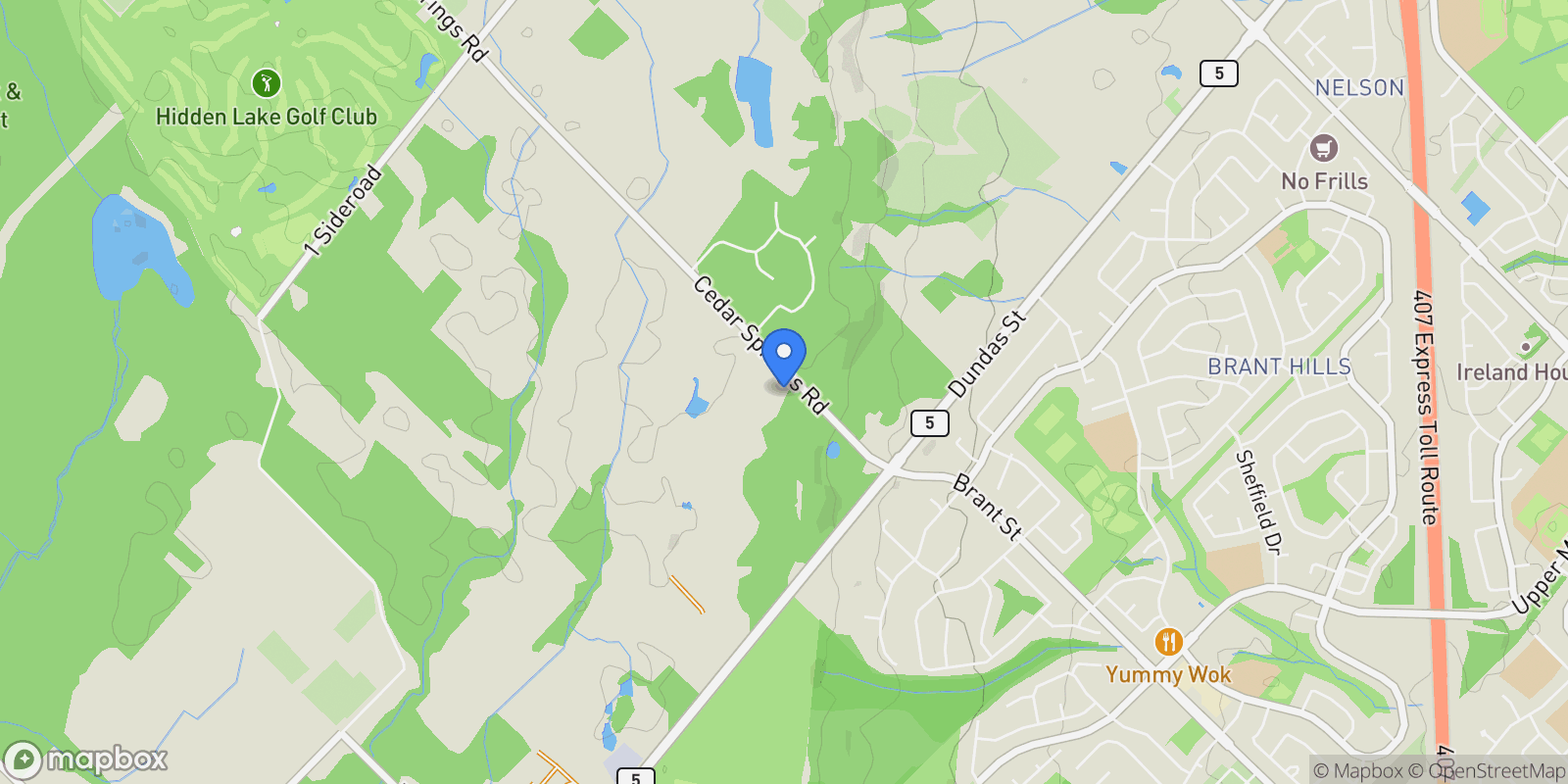 Map showing 3122 Cedar Springs Road, Burlington, ON L7P 0P7, Burlington, Ontario, Canada.
