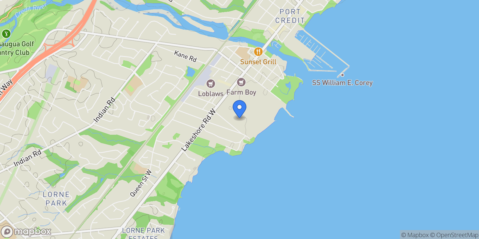 Map showing 60 Lou Parsons Way Dr  TH 85, Mississauga, ON L5H 0B2, Mississauga, Ontario, Canada.