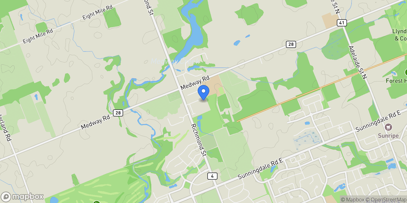 Map showing 21 St Johns Drive Dr  6, Middlesex Centre, ON N0M 1C0, Arva, Ontario, Canada.