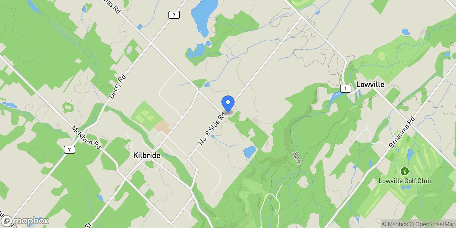 Map showing 2376 8 Sideroad, Burlington, ON L7P 0E6, Burlington, Ontario, Canada.