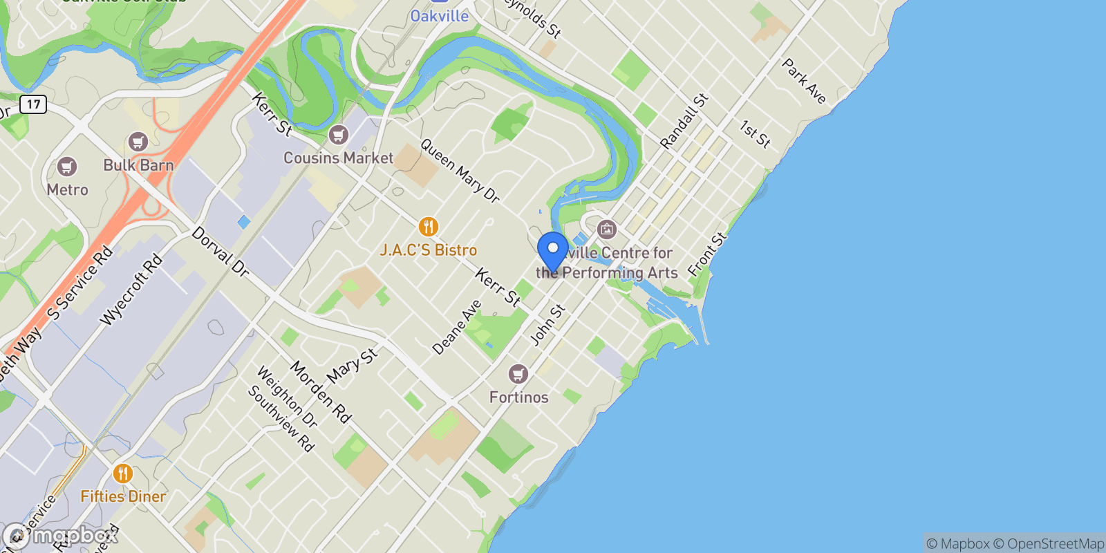 Map showing 152 Chisholm Street, Oakville, ON L6K 3J4, Oakville, Ontario, Canada.
