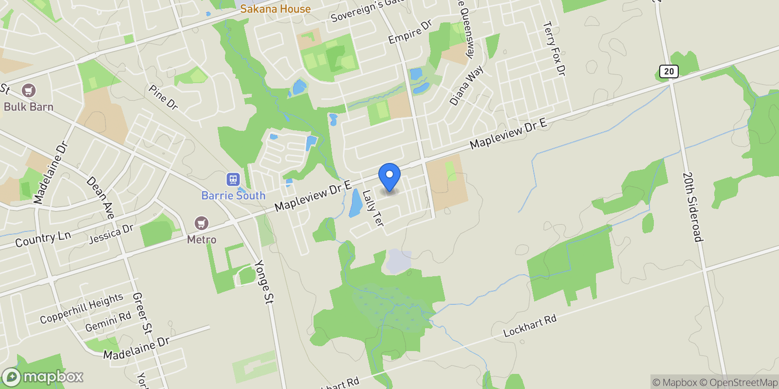 Map showing 65 Harvest Cres, Barrie, ON L9J 0T5, Barrie, Ontario, Canada.