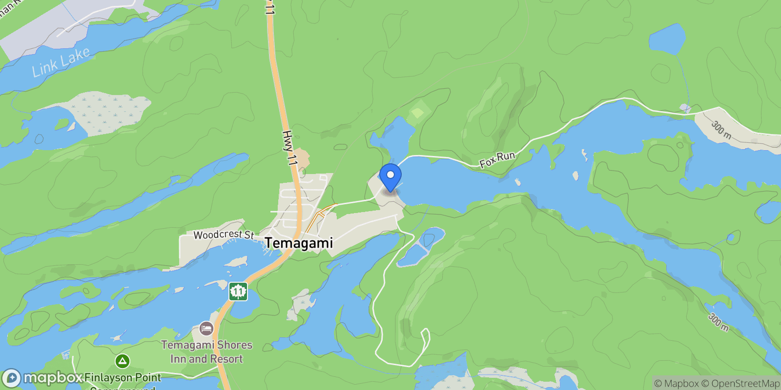 Map showing 51 STEVENS Road, Temagami, Ontario, Canada.