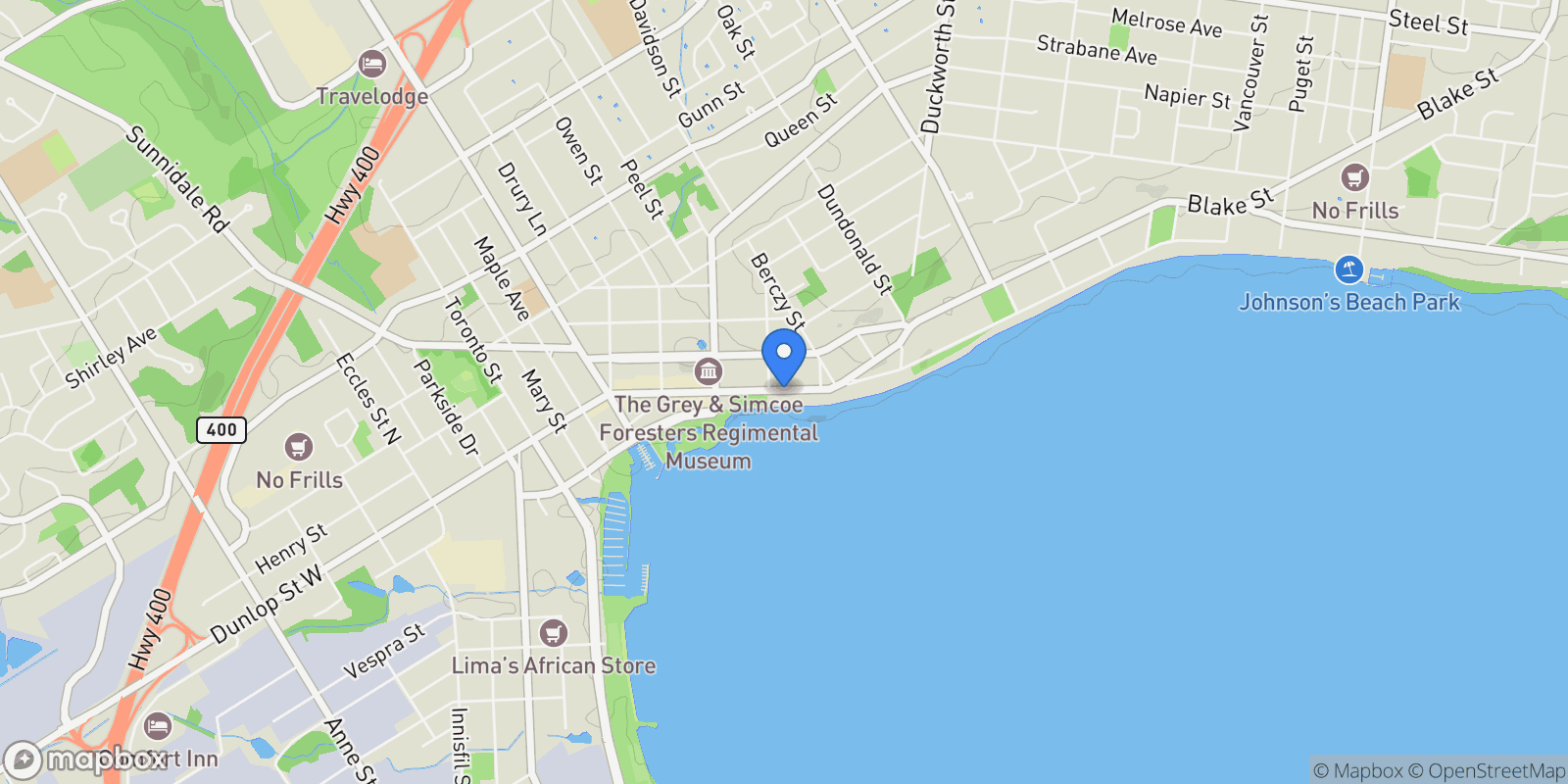 Map showing 823 - 185 Dunlop Street E, Barrie, Ontario, Canada.