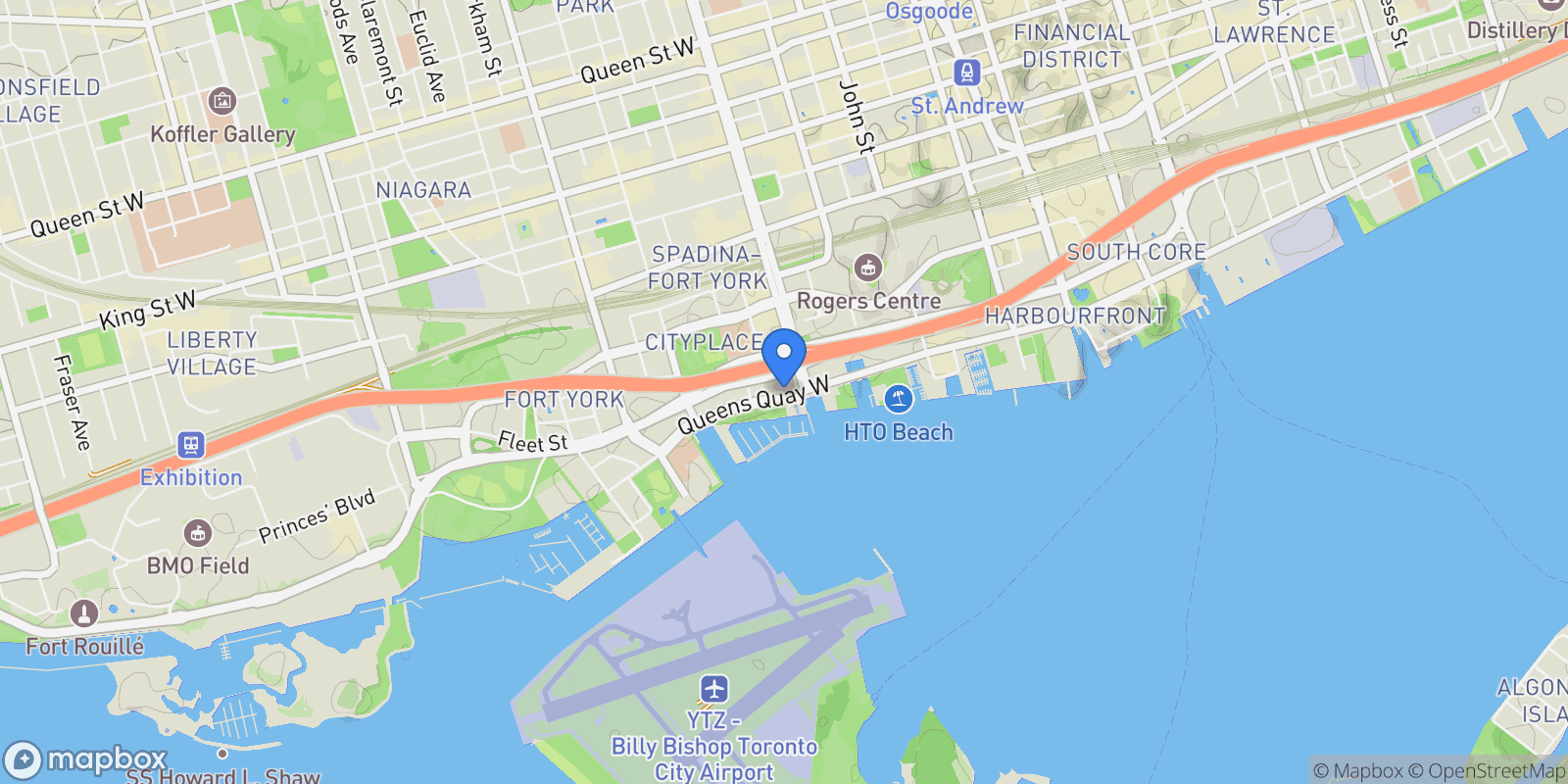 Map showing 460 Queens Quay Way W 803E, Toronto, Ontario, Canada.