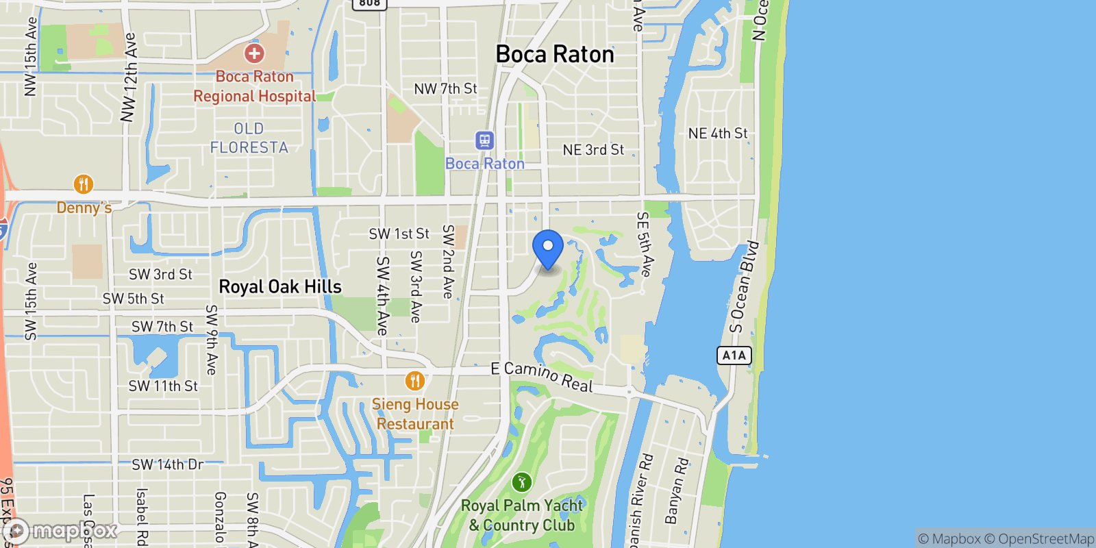 Map showing 220 SE Mizner Boulevard, Boca Raton, Florida, United States.