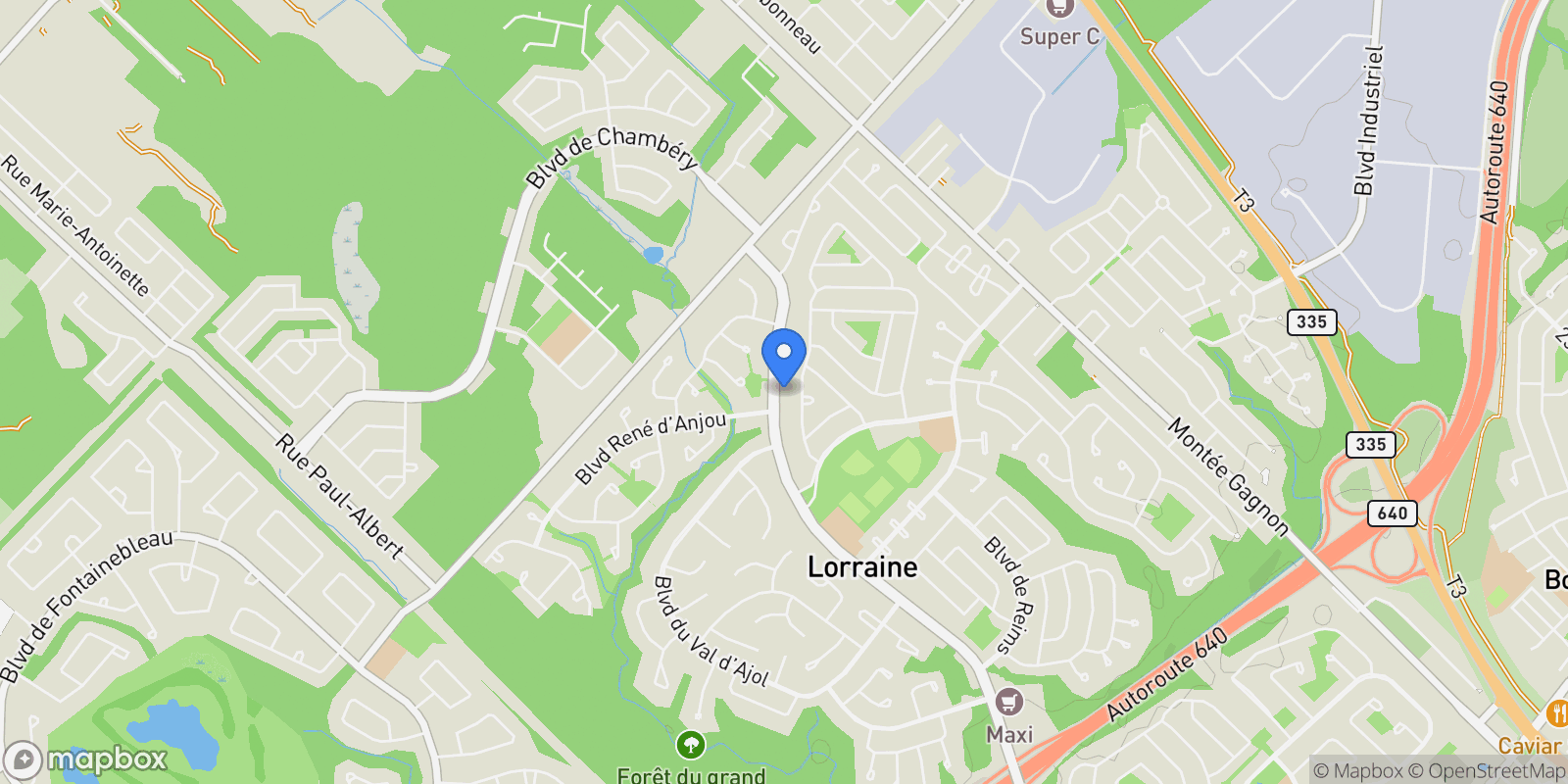 Map showing 215 Boul. De Gaulle, Lorraine, QC J6Z4H1, Lorraine, Quebec, Canada.