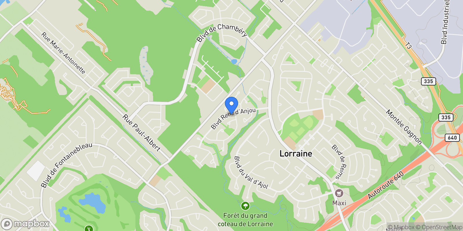Map showing 36 Boul. René-D'Anjou, Lorraine, QC J6Z4N1, Lorraine, Quebec, Canada.