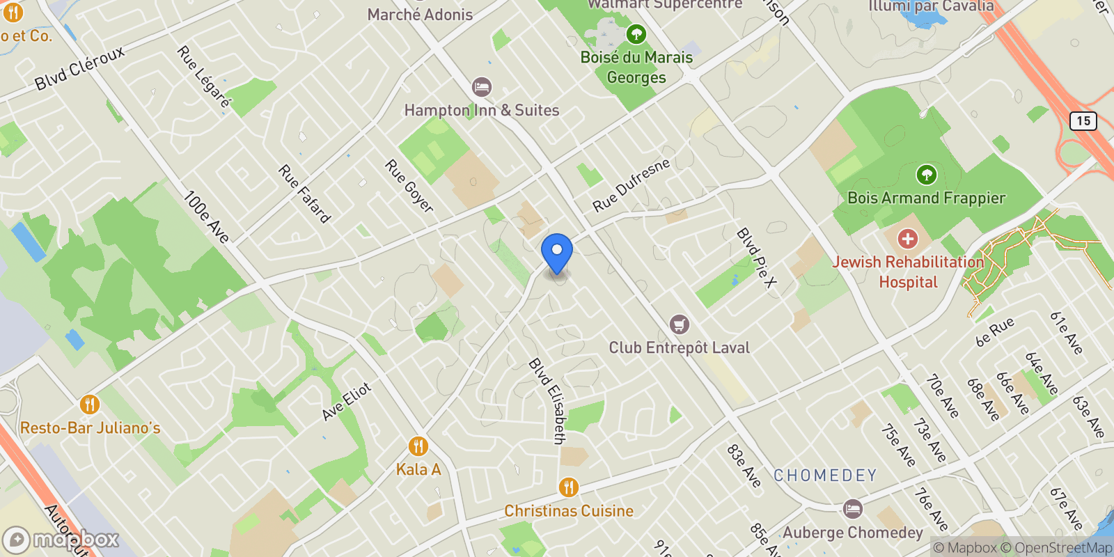 Map showing 1480 Rue Lennox, Chomedey, QC H7W2Y5, Laval, Quebec, Canada.
