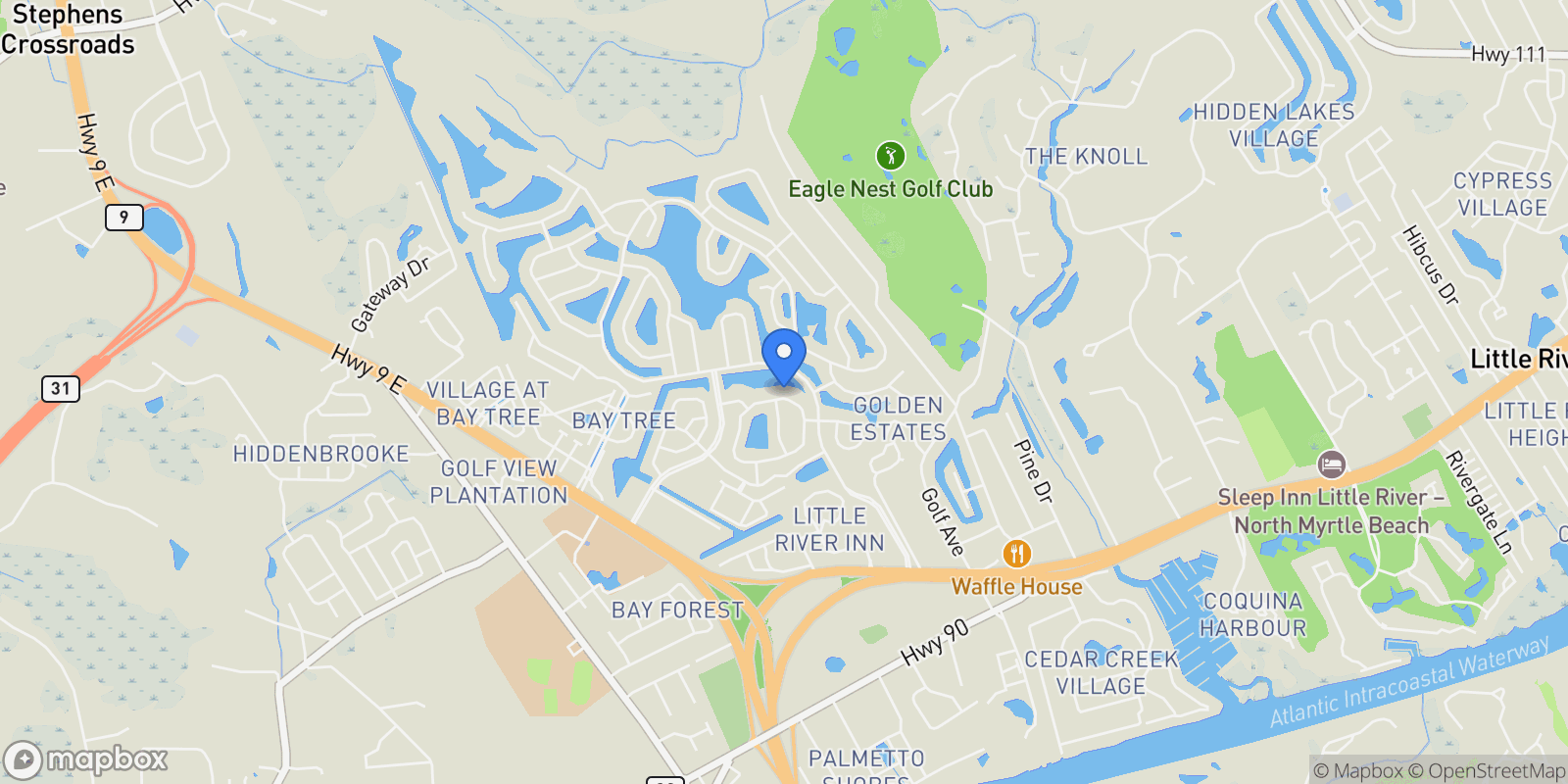 Map showing 352 Switchgrass Loop, Little River, SC 29566, Little River, South Carolina, United States.