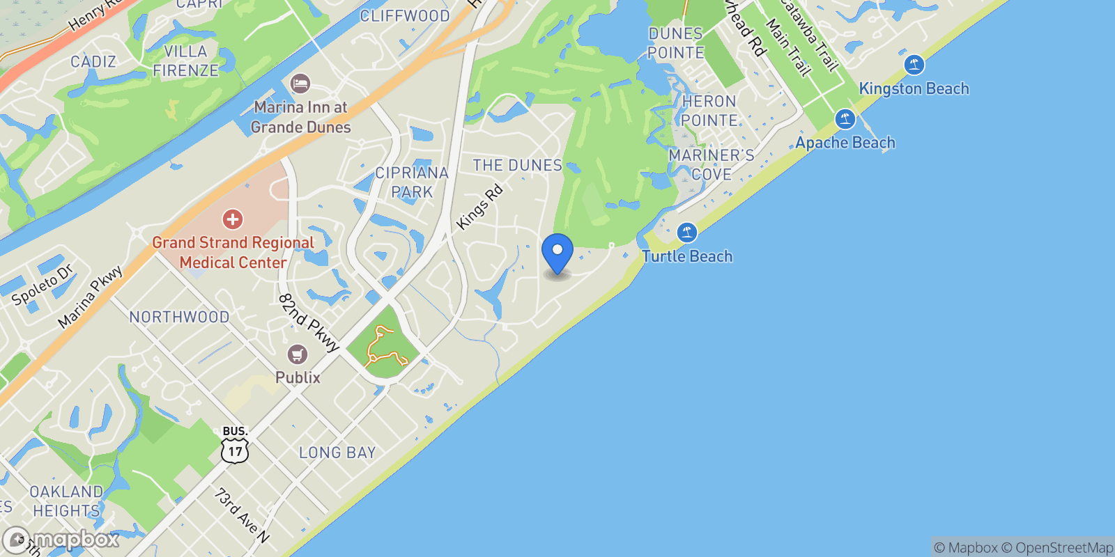 Map showing 103 Club Dr., Myrtle Beach, SC 29572, Myrtle Beach, South Carolina, United States.
