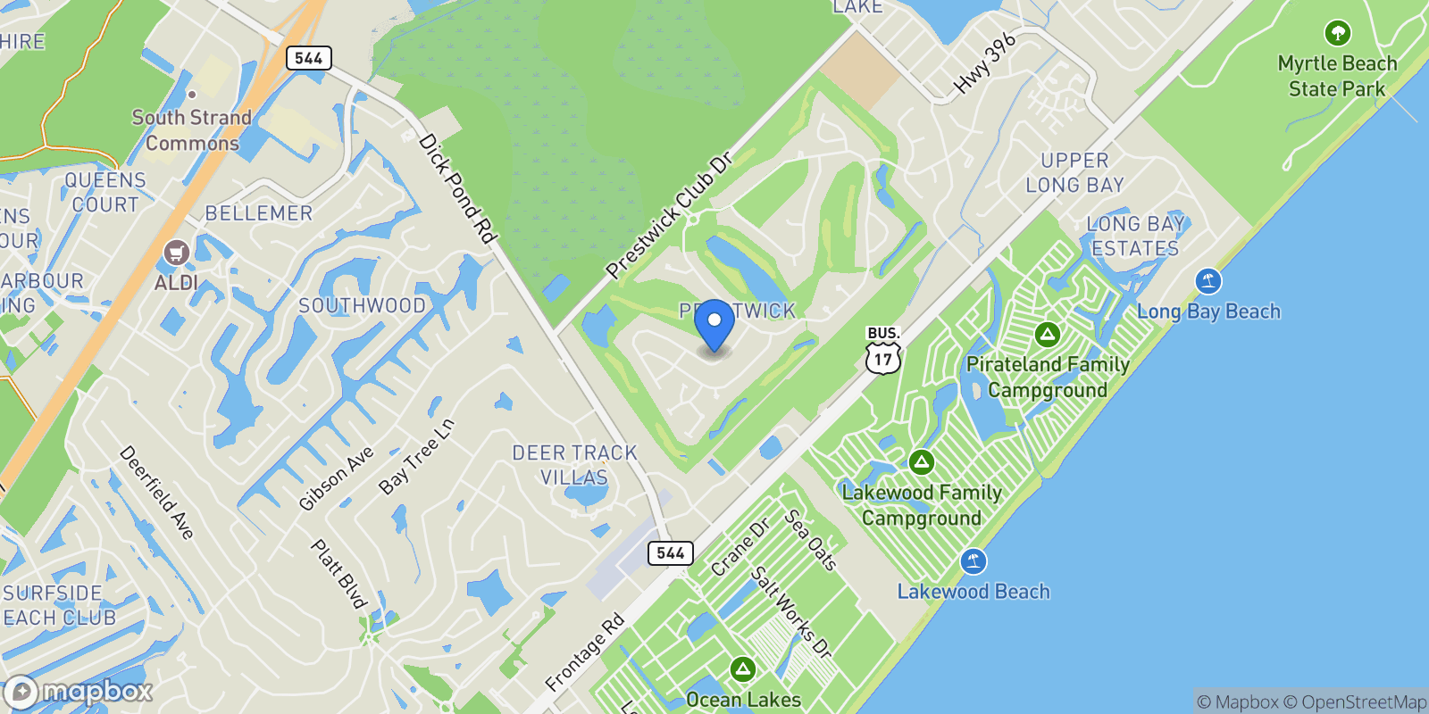 Map showing 2161 N Berwick Dr., Surfside Beach, SC 29575, Surfside Beach, South Carolina, United States.